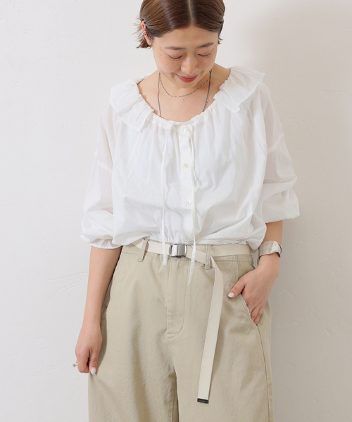 追加》コットンローン フリルパフブラウス（シャツ/ブラウス