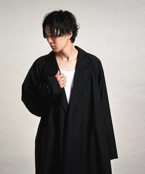 常に金欠高校生ダブルスーパーロングコート ブラック セール】【NO ID.】Double-Breasted Big Long Coat / ダブル ブレスト