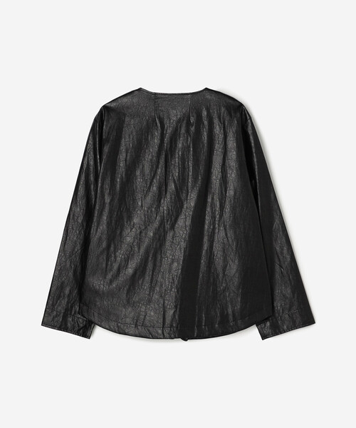 Bshop（ビショップ）の「eunoia | フェイクレザー ジャケット WOMEN（ノーカラージャケット・レディース・ブラック・ONE）」の3枚目の写真