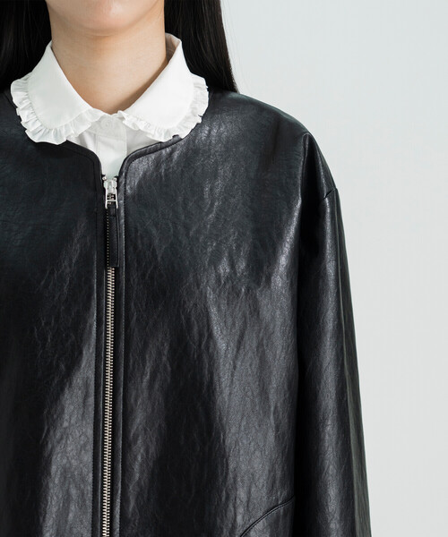 Bshop（ビショップ）の「eunoia | フェイクレザー ジャケット WOMEN（ノーカラージャケット・レディース・ブラック・ONE）」の9枚目の写真