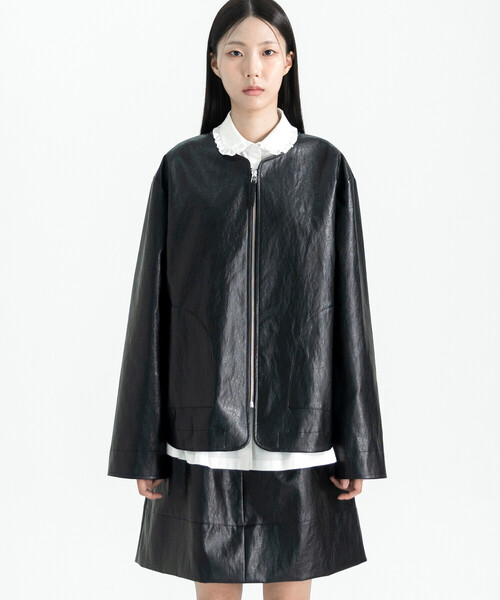 Bshop（ビショップ）の「eunoia | フェイクレザー ジャケット WOMEN（ノーカラージャケット・レディース・ブラック・ONE）」の12枚目の写真