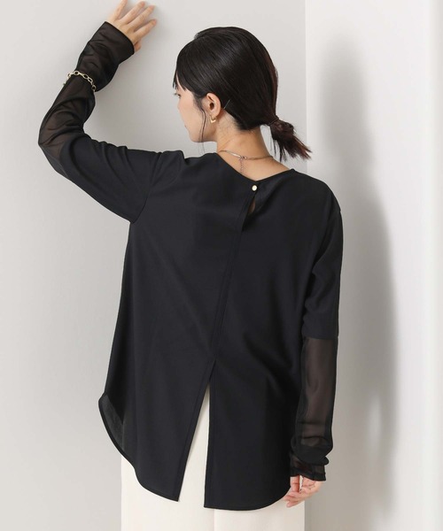 CLOCHE（クロシェ）の「袖シアー裾ラウンドT（Tシャツ/カットソー・レディース・オフホワイト/ブラック・FREE）」の2枚目の写真