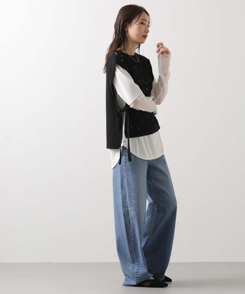 CLOCHE（クロシェ）の「袖シアー裾ラウンドT（Tシャツ/カットソー・レディース・オフホワイト/ブラック・FREE）」の4枚目の写真