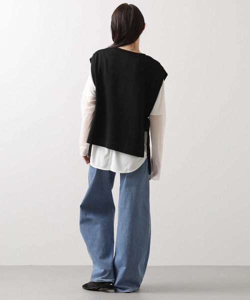 CLOCHE（クロシェ）の「袖シアー裾ラウンドT（Tシャツ/カットソー・レディース・オフホワイト/ブラック・FREE）」の5枚目の写真