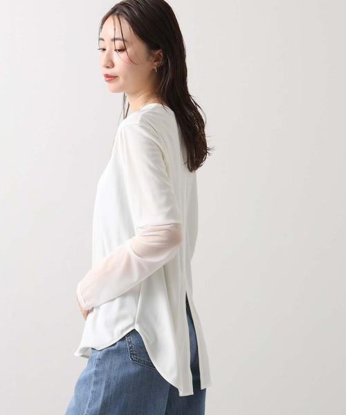 CLOCHE（クロシェ）の「袖シアー裾ラウンドT（Tシャツ/カットソー・レディース・オフホワイト/ブラック・FREE）」の8枚目の写真