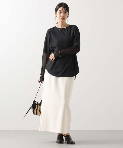 CLOCHE（クロシェ）の「袖シアー裾ラウンドT（Tシャツ/カットソー・レディース・オフホワイト/ブラック・FREE）」の11枚目の写真