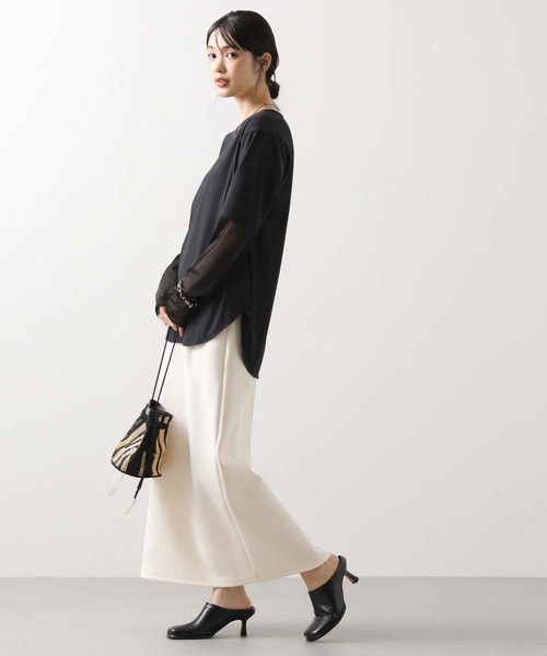 CLOCHE（クロシェ）の「袖シアー裾ラウンドT（Tシャツ/カットソー・レディース・オフホワイト/ブラック・FREE）」の12枚目の写真