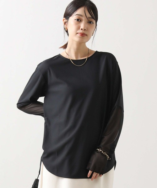 CLOCHE（クロシェ）の「袖シアー裾ラウンドT（Tシャツ/カットソー・レディース・オフホワイト/ブラック・FREE）」の15枚目の写真