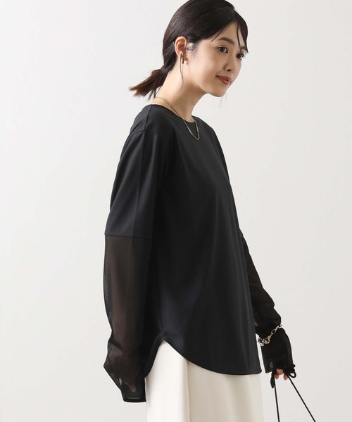 CLOCHE（クロシェ）の「袖シアー裾ラウンドT（Tシャツ/カットソー・レディース・オフホワイト/ブラック・FREE）」の16枚目の写真