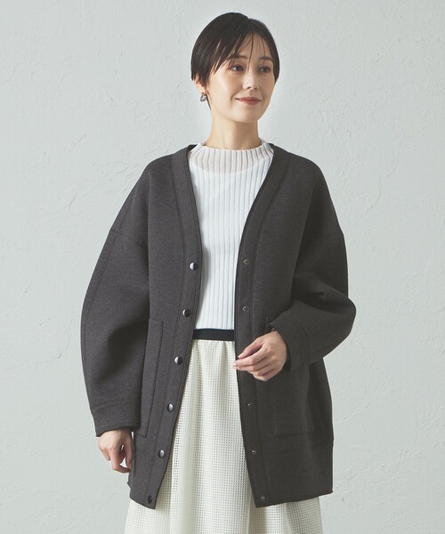 CAST:（キャストコロン）の「【イージーケア/着回し抜群】ダンボールミドルブルゾン（カーディガン/ボレロ・レディース・グレー系その他2/オフホワイト・M）」の2枚目の写真