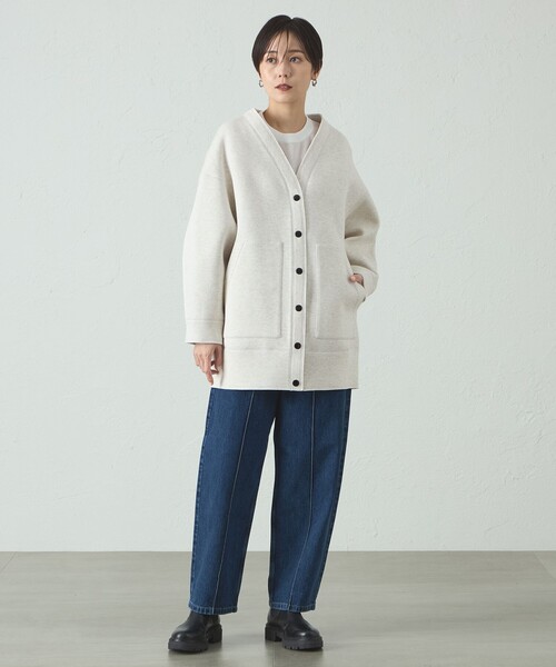 CAST:（キャストコロン）の「【イージーケア/着回し抜群】ダンボールミドルブルゾン（カーディガン/ボレロ・レディース・グレー系その他2/オフホワイト・M）」の3枚目の写真