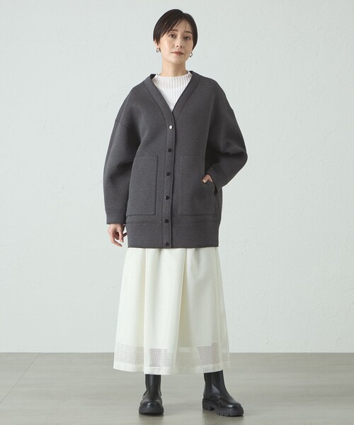 CAST:（キャストコロン）の「【イージーケア/着回し抜群】ダンボールミドルブルゾン（カーディガン/ボレロ・レディース・グレー系その他2/オフホワイト・M）」の4枚目の写真