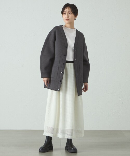CAST:（キャストコロン）の「【イージーケア/着回し抜群】ダンボールミドルブルゾン（カーディガン/ボレロ・レディース・グレー系その他2/オフホワイト・M）」の5枚目の写真