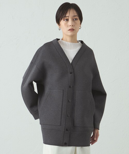 CAST:（キャストコロン）の「【イージーケア/着回し抜群】ダンボールミドルブルゾン（カーディガン/ボレロ・レディース・グレー系その他2/オフホワイト・M）」の6枚目の写真