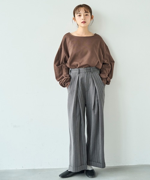 mil(ミル)の「ワイドタックパンツ【588097】(スラックス・レディース・チャコールグレー/ブラック/グレイッシュベージュ・FREE/S-Short/S-Regular/M-Short/M-Regular)」の4枚目の写真