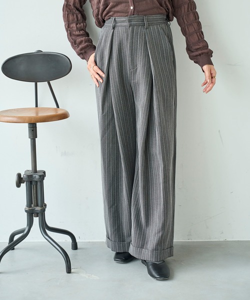 mil(ミル)の「ワイドタックパンツ【588097】(スラックス・レディース・チャコールグレー/ブラック/グレイッシュベージュ・FREE/S-Short/S-Regular/M-Short/M-Regular)」の7枚目の写真