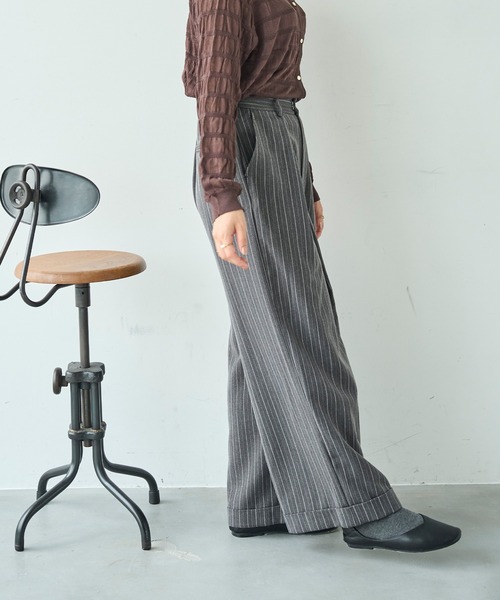 mil(ミル)の「ワイドタックパンツ【588097】(スラックス・レディース・チャコールグレー/ブラック/グレイッシュベージュ・FREE/S-Short/S-Regular/M-Short/M-Regular)」の8枚目の写真