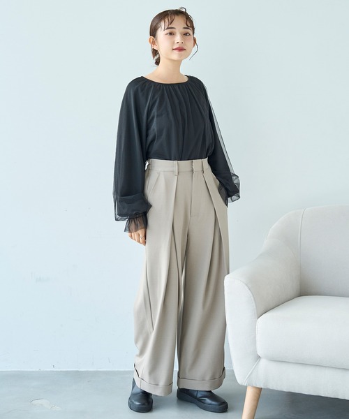 mil(ミル)の「ワイドタックパンツ【588097】(スラックス・レディース・チャコールグレー/ブラック/グレイッシュベージュ・FREE/S-Short/S-Regular/M-Short/M-Regular)」の9枚目の写真