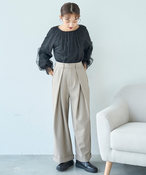 mil(ミル)の「ワイドタックパンツ【588097】(スラックス・レディース・チャコールグレー/ブラック/グレイッシュベージュ・FREE/S-Short/S-Regular/M-Short/M-Regular)」の12枚目の写真