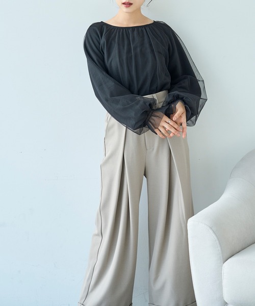 mil(ミル)の「ワイドタックパンツ【588097】(スラックス・レディース・チャコールグレー/ブラック/グレイッシュベージュ・FREE/S-Short/S-Regular/M-Short/M-Regular)」の13枚目の写真