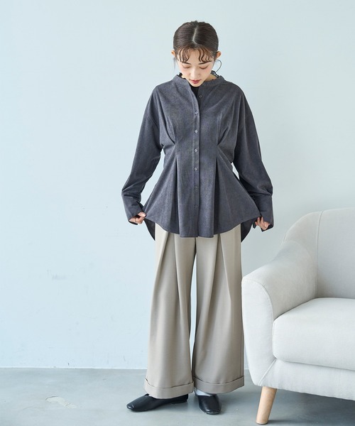 mil(ミル)の「ワイドタックパンツ【588097】(スラックス・レディース・チャコールグレー/ブラック/グレイッシュベージュ・FREE/S-Short/S-Regular/M-Short/M-Regular)」の14枚目の写真