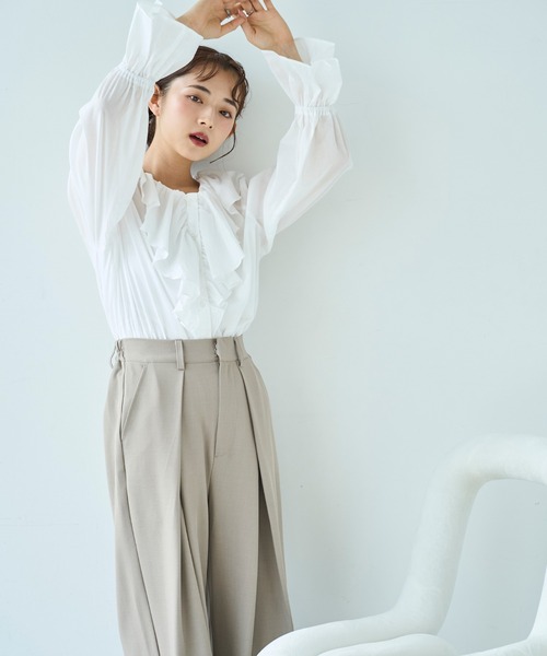 mil(ミル)の「ワイドタックパンツ【588097】(スラックス・レディース・チャコールグレー/ブラック/グレイッシュベージュ・FREE/S-Short/S-Regular/M-Short/M-Regular)」の16枚目の写真