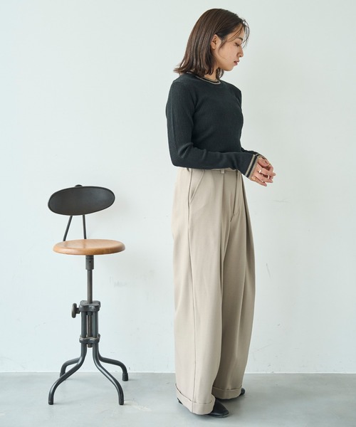 mil(ミル)の「ワイドタックパンツ【588097】(スラックス・レディース・チャコールグレー/ブラック/グレイッシュベージュ・FREE/S-Short/S-Regular/M-Short/M-Regular)」の19枚目の写真