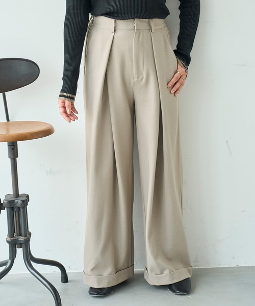 mil(ミル)の「ワイドタックパンツ【588097】(スラックス・レディース・チャコールグレー/ブラック/グレイッシュベージュ・FREE/S-Short/S-Regular/M-Short/M-Regular)」の21枚目の写真