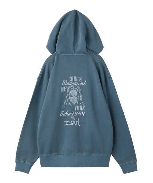ガール　専用 PIGMENT DYED FACE LABEL ZIP UP SWEAT HOODIE（パーカー）｜X