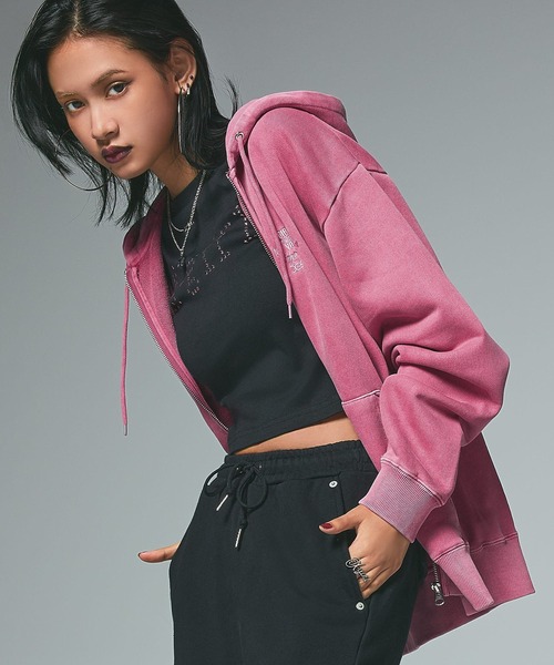 Xgirl ピンク フルジップパーカー X-girl - エックスガール 長袖 フリース ジップパーカー 1