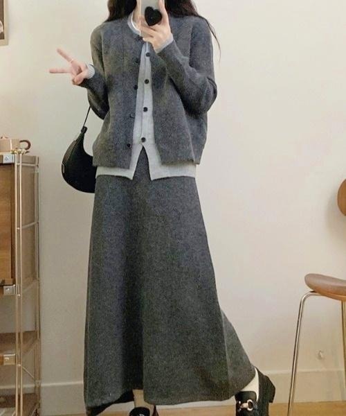 Aelina(エリナ)の「フェイクレイヤードニットトップス+スカートセットアップ(セットアップ・レディース・グレー/モカ・F)」の2枚目の写真