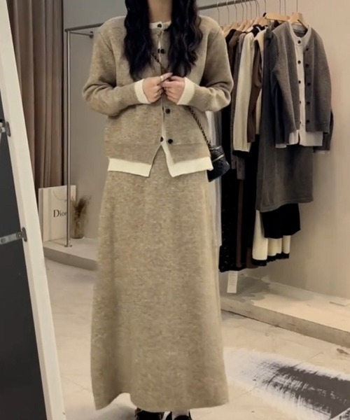 Aelina(エリナ)の「フェイクレイヤードニットトップス+スカートセットアップ(セットアップ・レディース・グレー/モカ・F)」の3枚目の写真