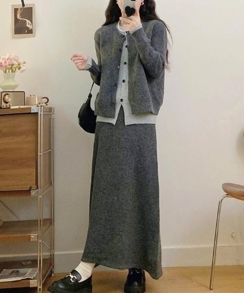 Aelina(エリナ)の「フェイクレイヤードニットトップス+スカートセットアップ(セットアップ・レディース・グレー/モカ・F)」の9枚目の写真