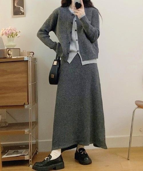 Aelina(エリナ)の「フェイクレイヤードニットトップス+スカートセットアップ(セットアップ・レディース・グレー/モカ・F)」の10枚目の写真