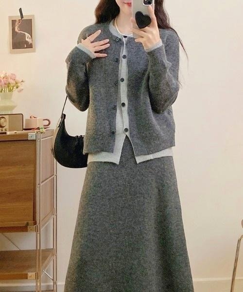 Aelina(エリナ)の「フェイクレイヤードニットトップス+スカートセットアップ(セットアップ・レディース・グレー/モカ・F)」の12枚目の写真