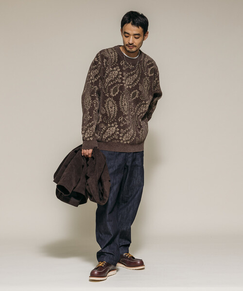 FREAK'S STORE(フリークスストア)の「ペイズリー総柄 モール糸 クルーネックニット/リラックスフィット(ニット/セーター・メンズ・オリーブ/ベージュ/ワインレッド・LARGE/MEDIUM)」の11枚目の写真