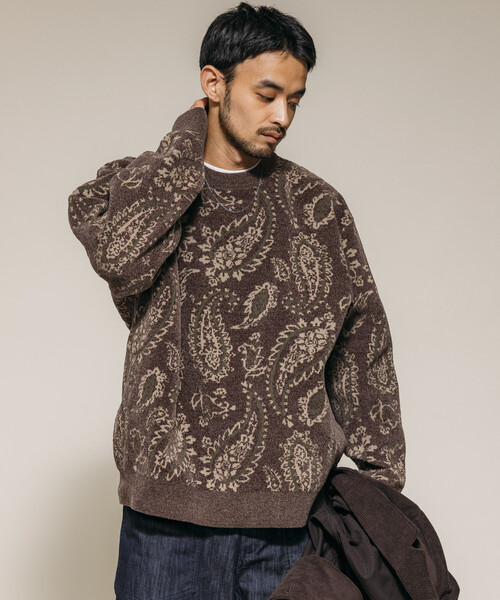 FREAK'S STORE(フリークスストア)の「ペイズリー総柄 モール糸 クルーネックニット/リラックスフィット(ニット/セーター・メンズ・オリーブ/ベージュ/ワインレッド・LARGE/MEDIUM)」の18枚目の写真