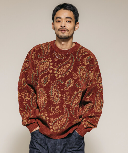 FREAK'S STORE(フリークスストア)の「ペイズリー総柄 モール糸 クルーネックニット/リラックスフィット(ニット/セーター・メンズ・オリーブ/ベージュ/ワインレッド・LARGE/MEDIUM)」の17枚目の写真