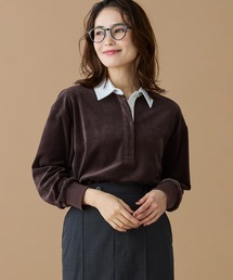 ルーズシルエット サイドスリット ベロアポロシャツ