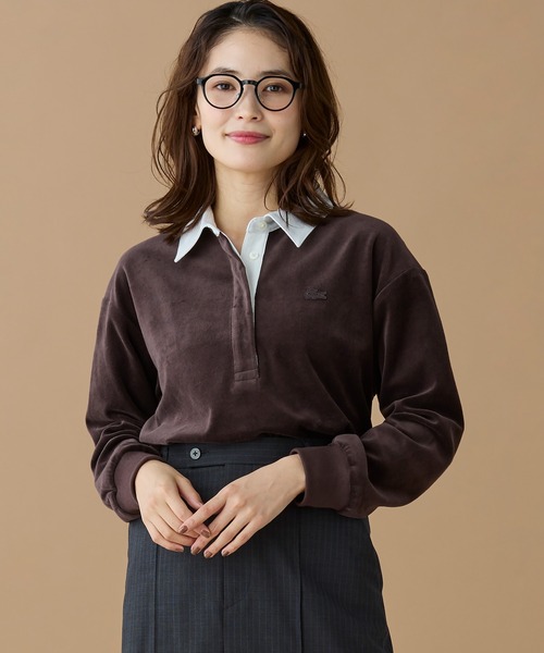 LACOSTE（ラコステ）の「ルーズシルエット サイドスリット ベロアポロシャツ（ポロシャツ・レディース・ダークグリーン/ダークブラウン/ダークブルー・34/38/36/40）」の4枚目の写真