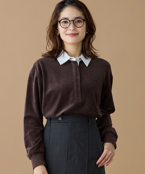 LACOSTE（ラコステ）の「ルーズシルエット サイドスリット ベロアポロシャツ（ポロシャツ・レディース・ダークグリーン/ダークブラウン/ダークブルー・34/38/36/40）」の7枚目の写真