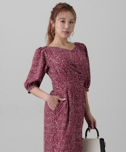 Nissen glamor（ニッセングラマー）の「【大きい胸専用】タイトシルエット6分袖ワンピース（ポケット付）(総柄・無地）（ワンピース・レディース・ワインレッド/ネイビー・S/M/L/LL/3L）」の21枚目の写真