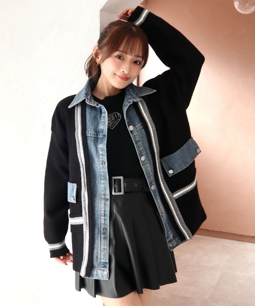 CECIL McBEE(セシルマクビー)の「デニム使いニットカーディガン(カーディガン/ボレロ・レディース・アイボリー/ブラック・MEDIUM)」の2枚目の写真