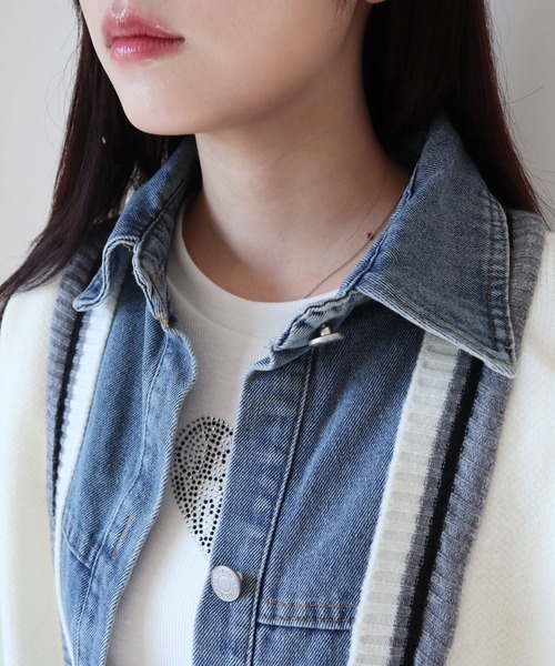 CECIL McBEE(セシルマクビー)の「デニム使いニットカーディガン(カーディガン/ボレロ・レディース・アイボリー/ブラック・MEDIUM)」の7枚目の写真