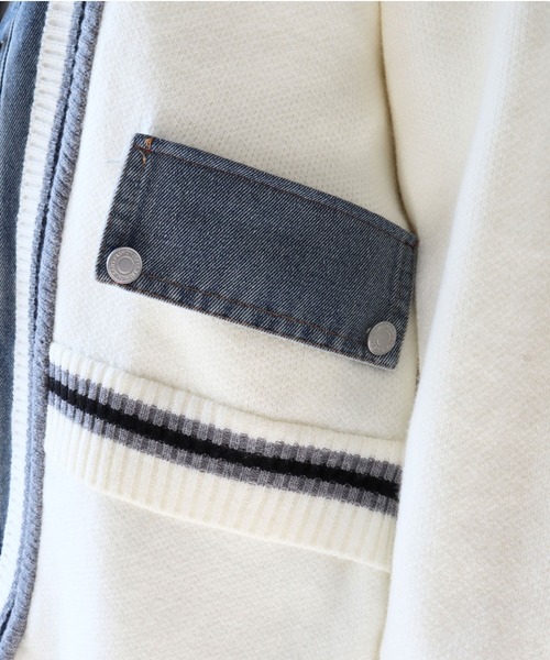 CECIL McBEE(セシルマクビー)の「デニム使いニットカーディガン(カーディガン/ボレロ・レディース・アイボリー/ブラック・MEDIUM)」の8枚目の写真