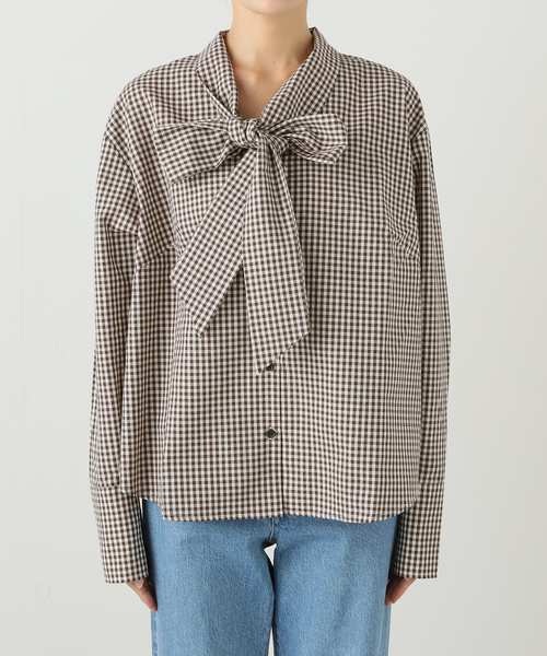 PROVOKE （プロヴォーク）の「PROVOKE/プロヴォーク ギンガムボウタイシャツ PV-030071（シャツ/ブラウス・レディース・ブラック/ブラウン・FREE）」の2枚目の写真