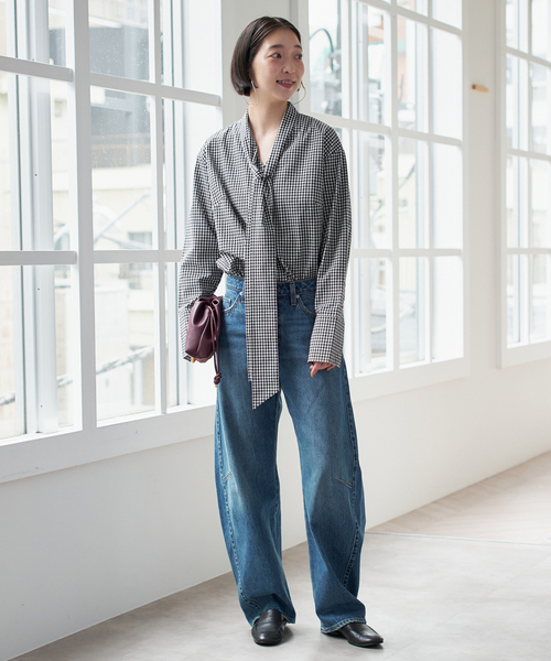 PROVOKE （プロヴォーク）の「PROVOKE/プロヴォーク ギンガムボウタイシャツ PV-030071（シャツ/ブラウス・レディース・ブラック/ブラウン・FREE）」の3枚目の写真