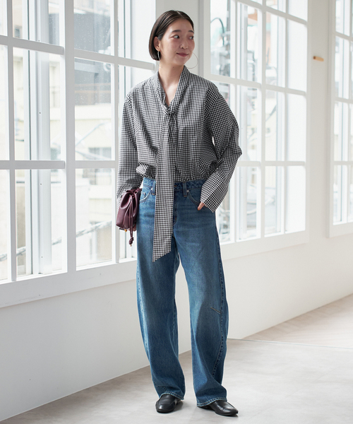 PROVOKE （プロヴォーク）の「PROVOKE/プロヴォーク ギンガムボウタイシャツ PV-030071（シャツ/ブラウス・レディース・ブラック/ブラウン・FREE）」の4枚目の写真