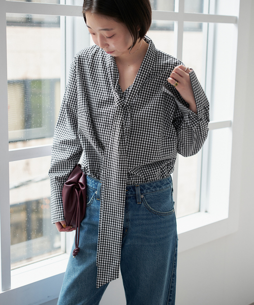 PROVOKE （プロヴォーク）の「PROVOKE/プロヴォーク ギンガムボウタイシャツ PV-030071（シャツ/ブラウス・レディース・ブラック/ブラウン・FREE）」の7枚目の写真