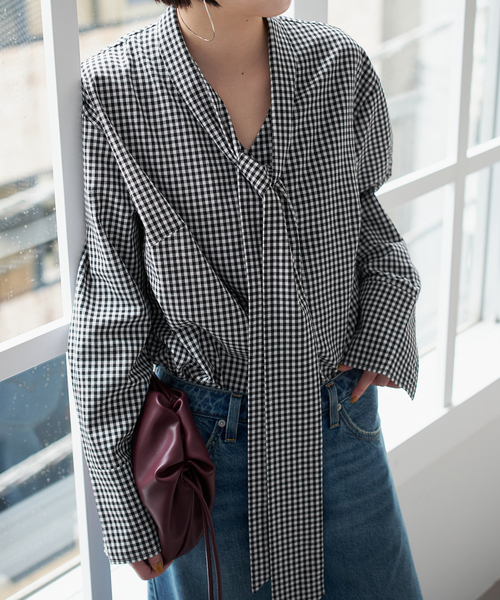 PROVOKE （プロヴォーク）の「PROVOKE/プロヴォーク ギンガムボウタイシャツ PV-030071（シャツ/ブラウス・レディース・ブラック/ブラウン・FREE）」の8枚目の写真